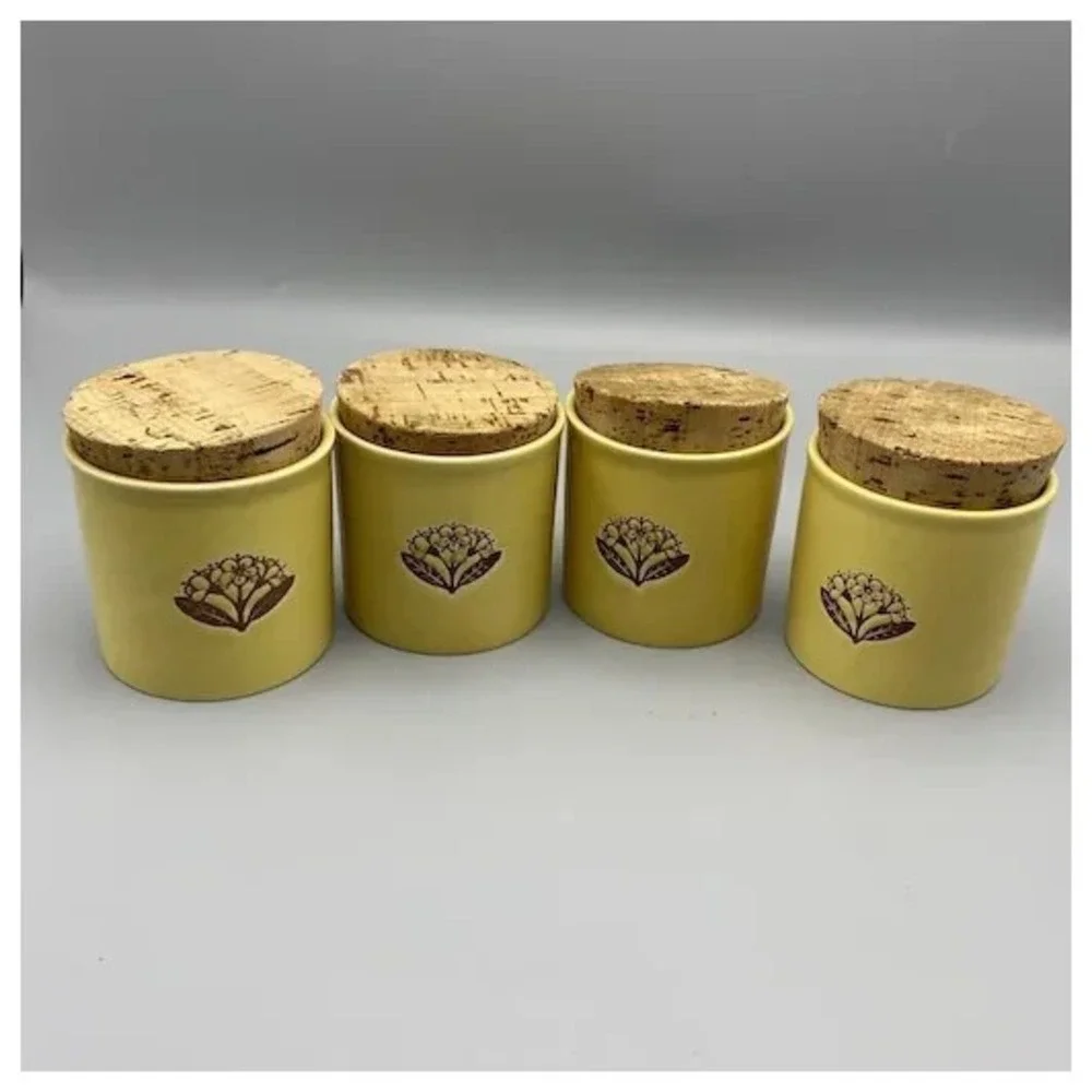 Vintage Kiln Craft Ceramic Spice Jars‎ Cork Lid Made in England Yellow Kilncraft